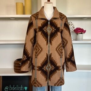 Pendleton Tan and Brown Wool Blend Walker Coat with Southwest Design
